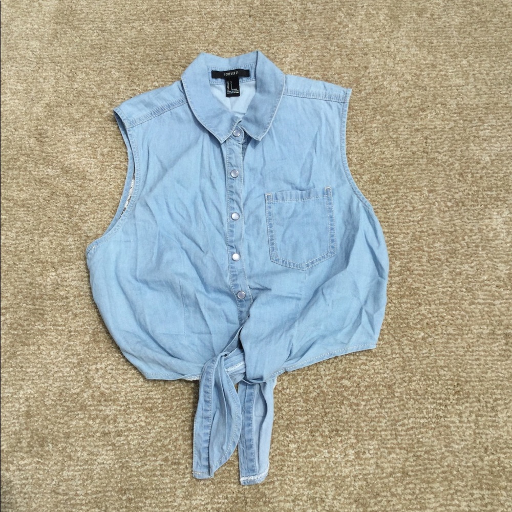 Forever 21 Denim Button Crop Tank Top